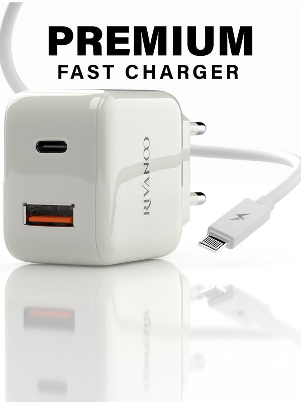 Rivanoo 20W Snabbladdare med USB-C och USB-A Portar - adapter + kabel